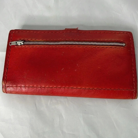 BAUXO Red Leather Foldover Snap Closure Wallet Zip Coin Pocket Card Slots - Picture 2 of 6